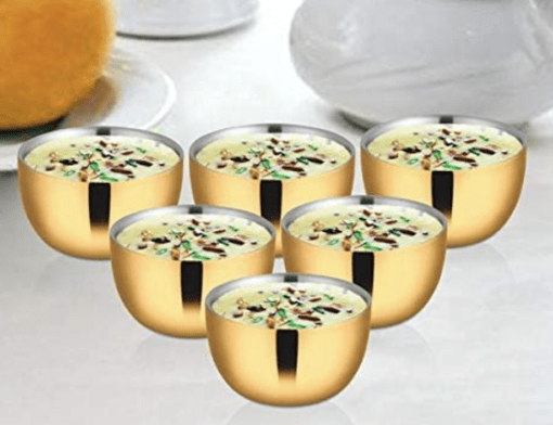Shri & Sam Stainless Steel Double Wall Katori with PVD Coating, Nikki (Gold), 6 Pieces
